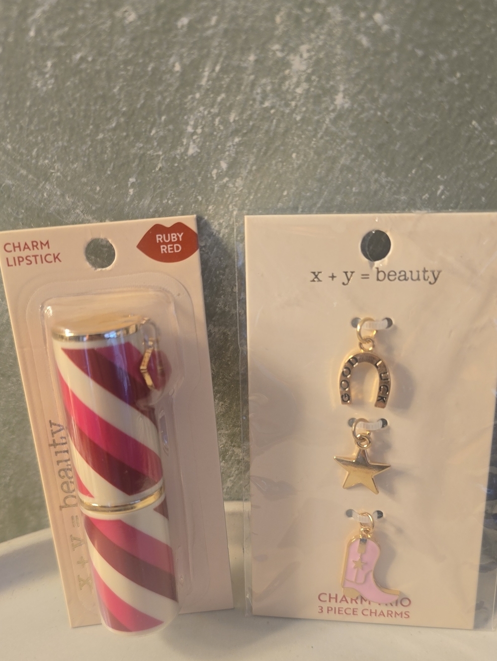 Charm Lipstick Color Ruby Red & Change Out Set Of 3 Charms To Your Lipstick New - Picture 3 of 7